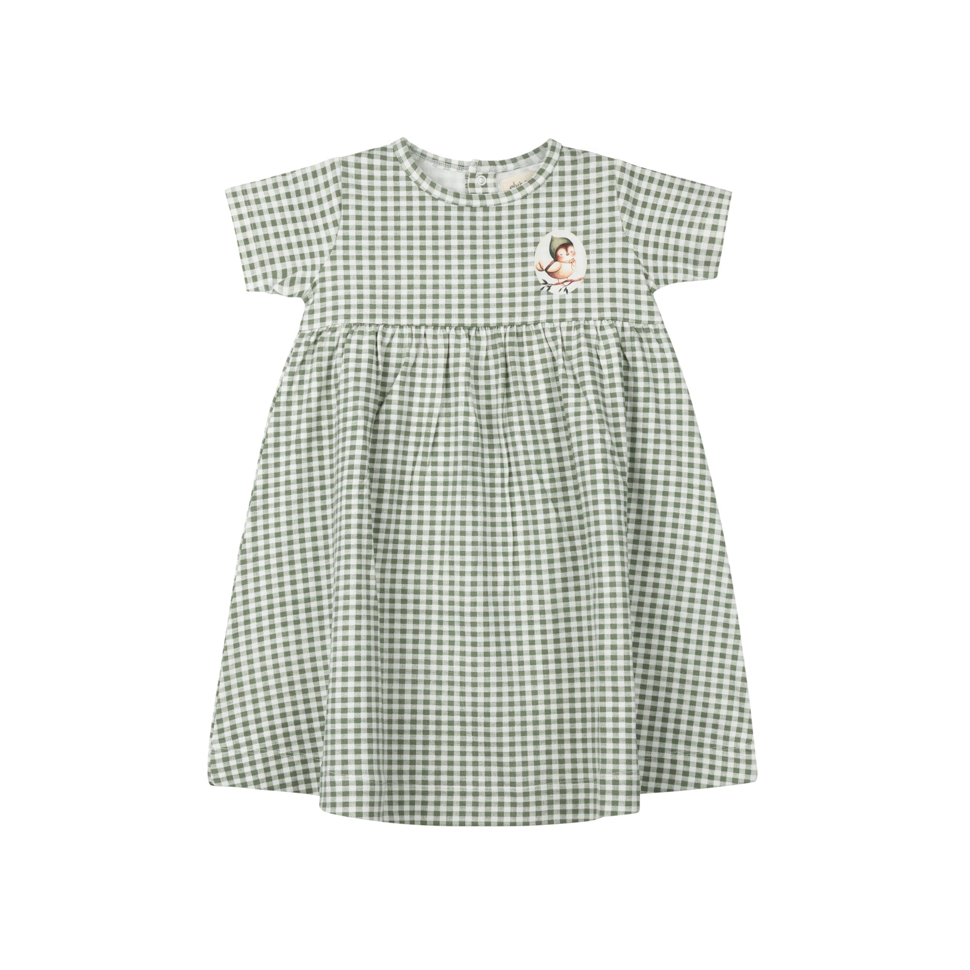 Girls Short Sleeve Dress - Sage - Gingham Owl