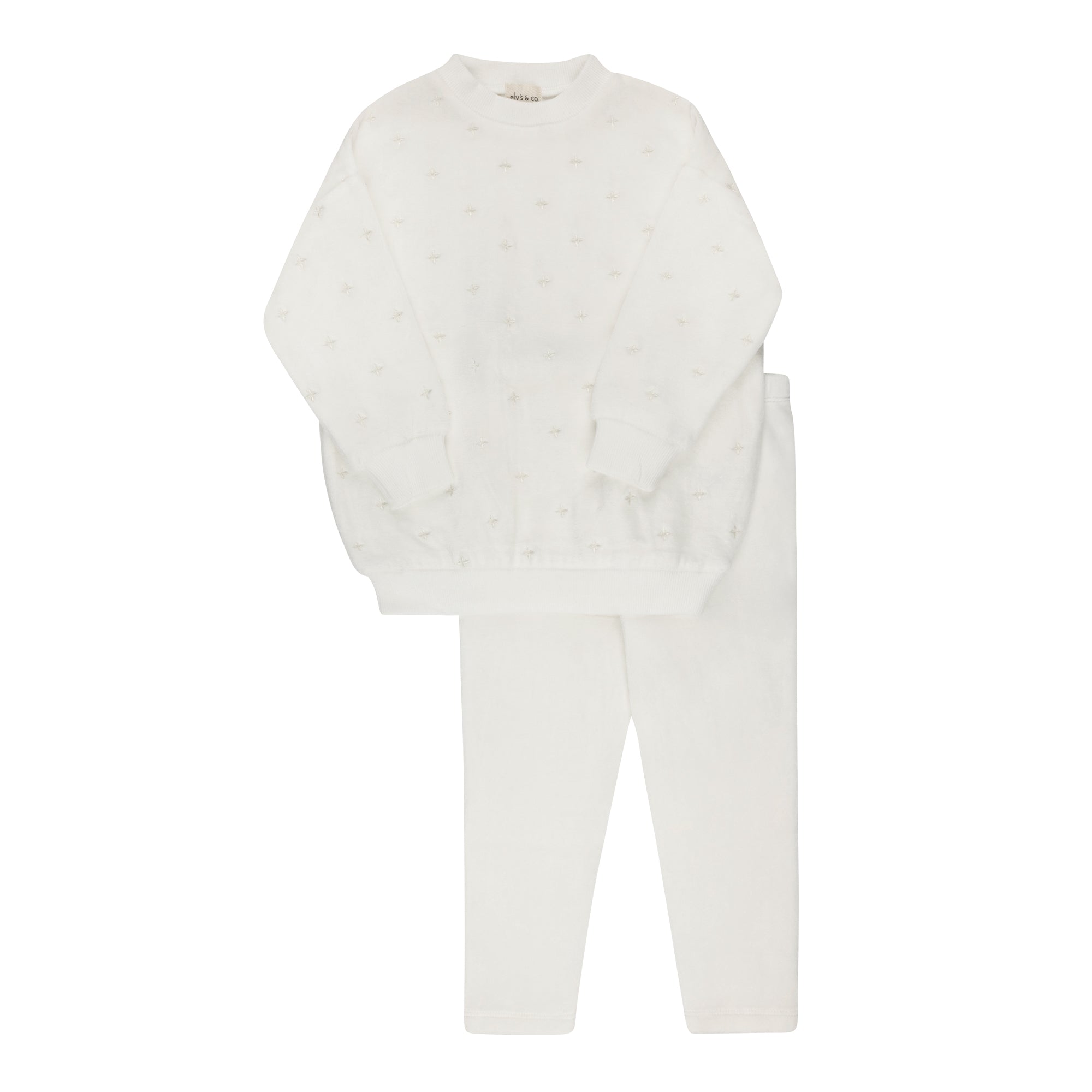 Velour Embroidered Floral Lounge Set – Ivory