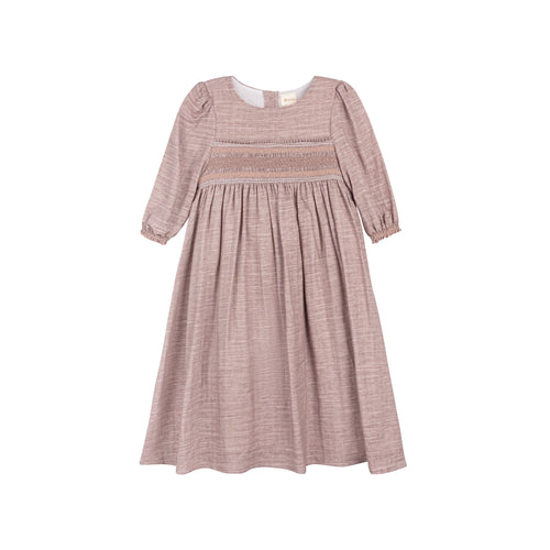 3/4 Sleeve Smocked Linen Dress