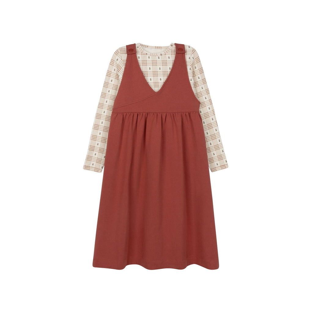 Cotton Floral Plaid Ruffle Neck Tee – Ivory/Pink