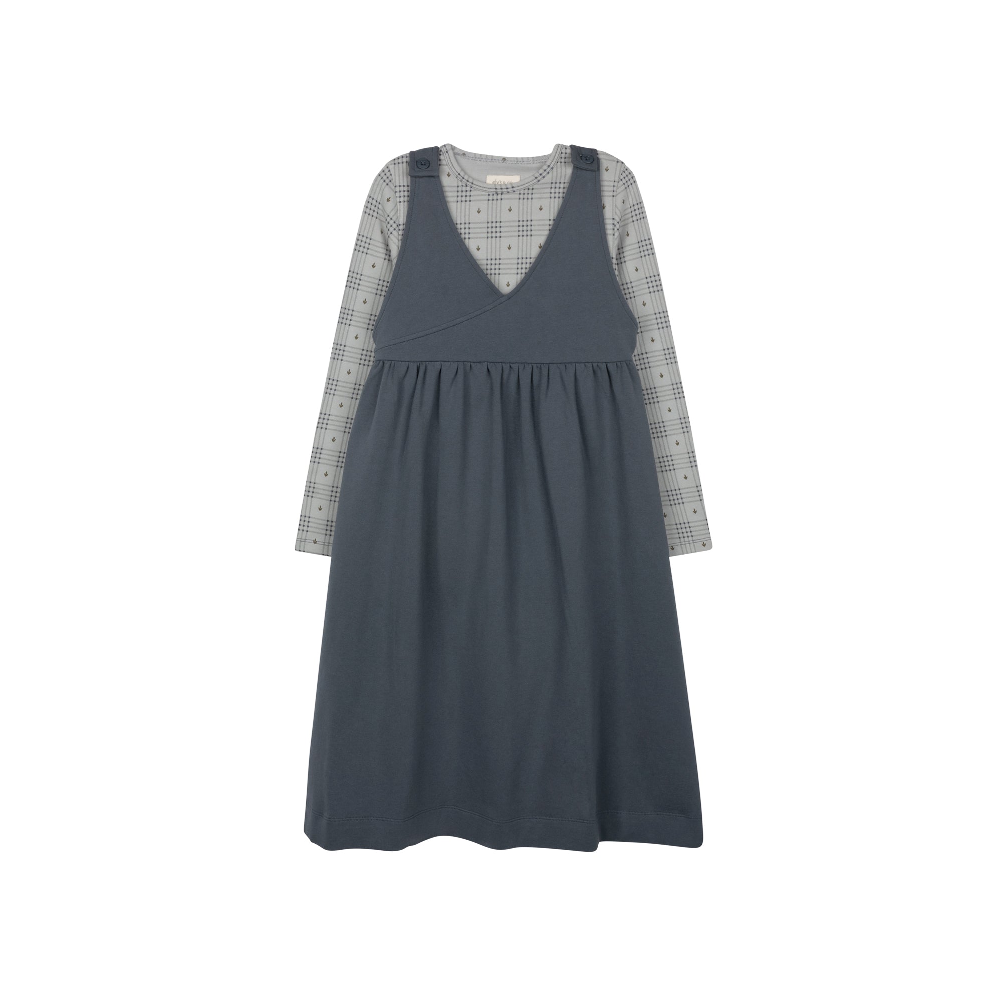 Cotton Floral Plaid Jumper – Blue