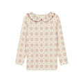 Cotton Floral Plaid Ruffle Neck Tee – Ivory/Pink