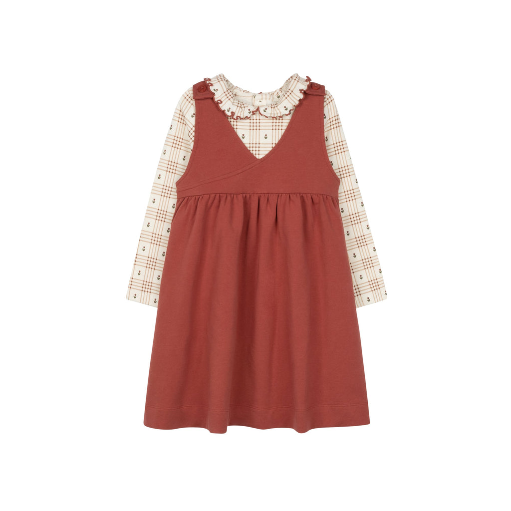 Cotton Floral Plaid Ruffle Neck Tee – Ivory/Pink