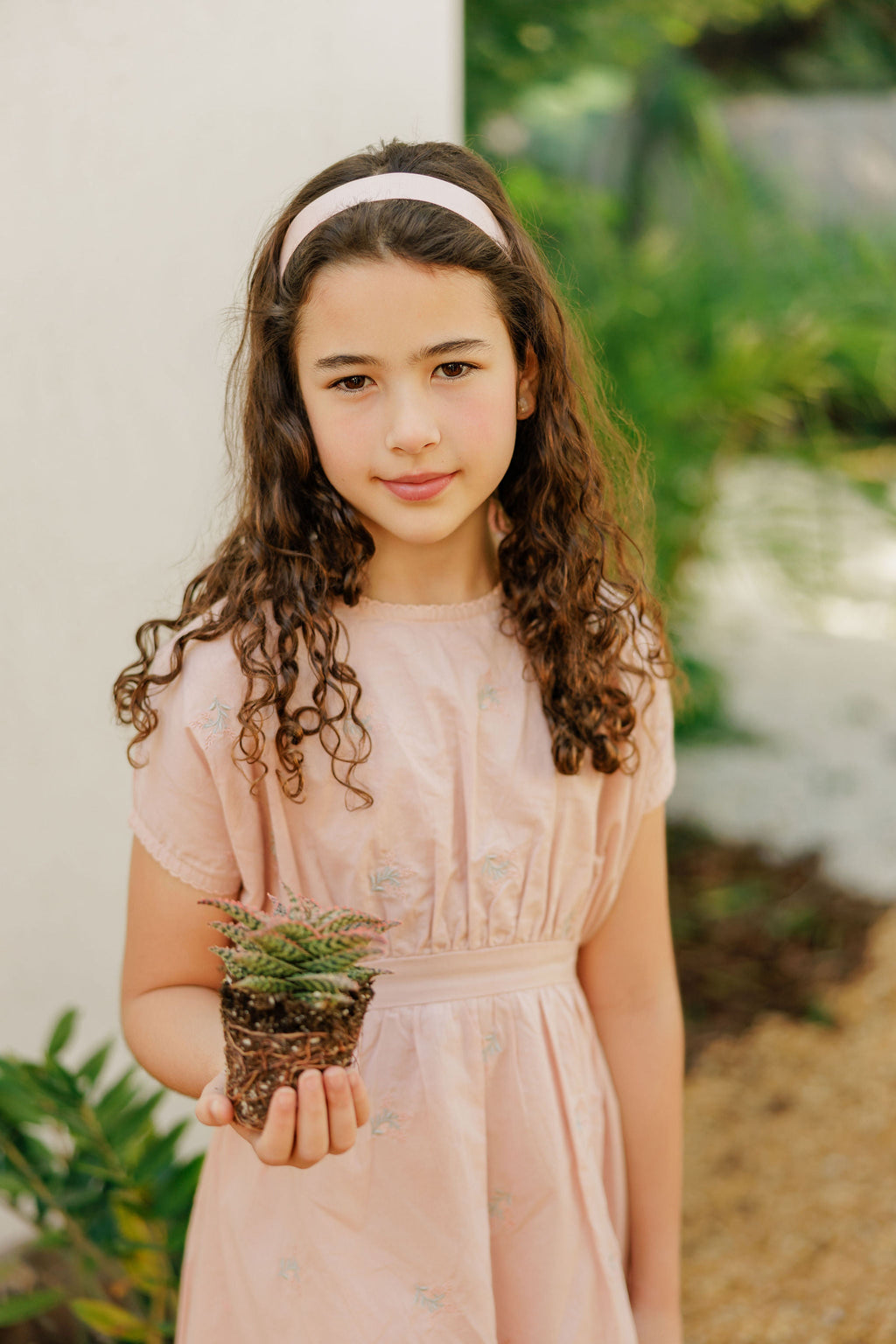 Girls Embroidered Floral Short Sleeve Dress – Pink