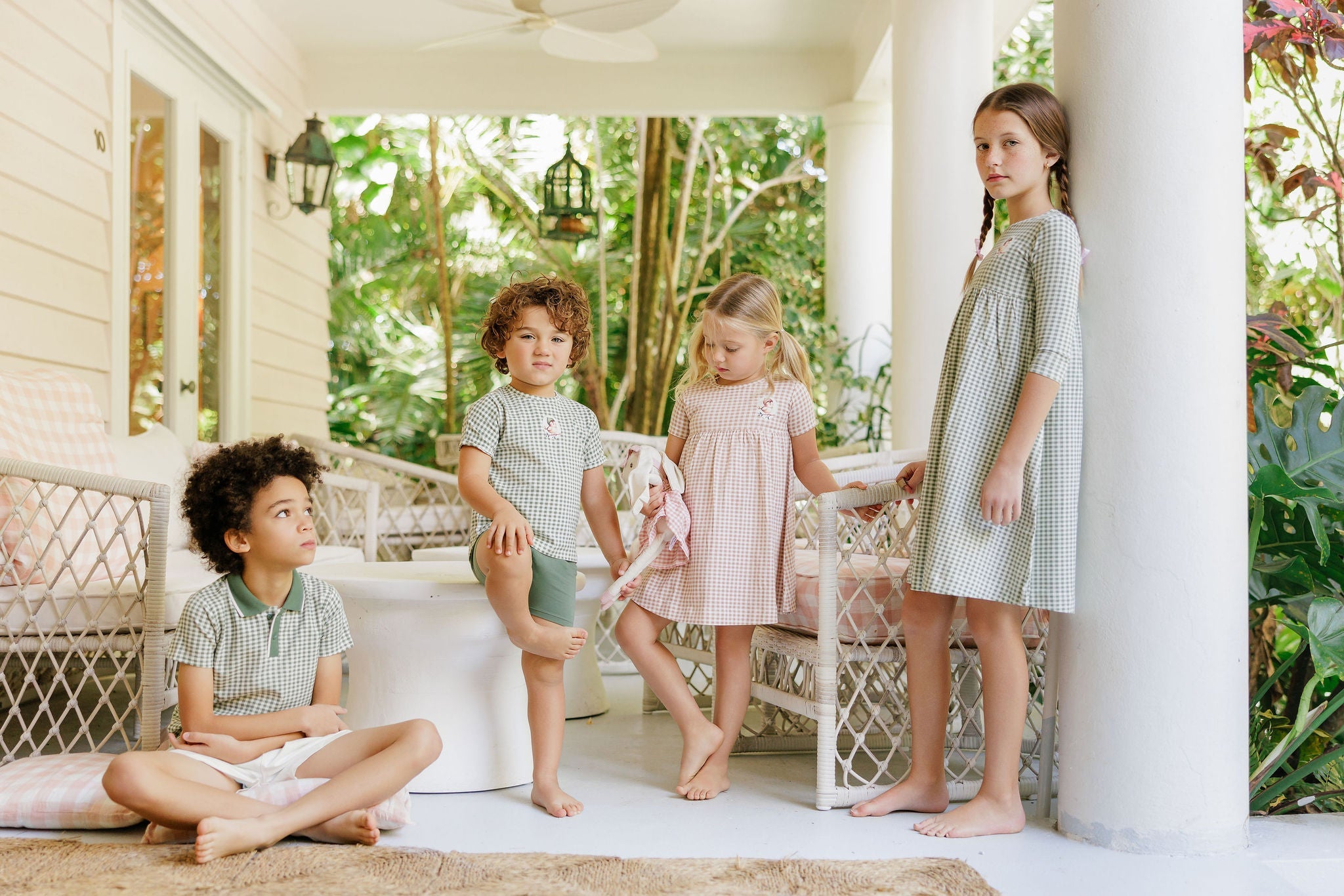 Girls Short Sleeve Dress - Sage - Gingham Owl