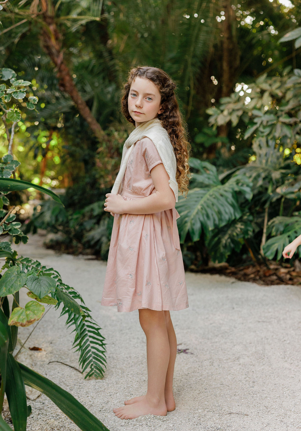 Girls Embroidered Floral Short Sleeve Dress – Pink