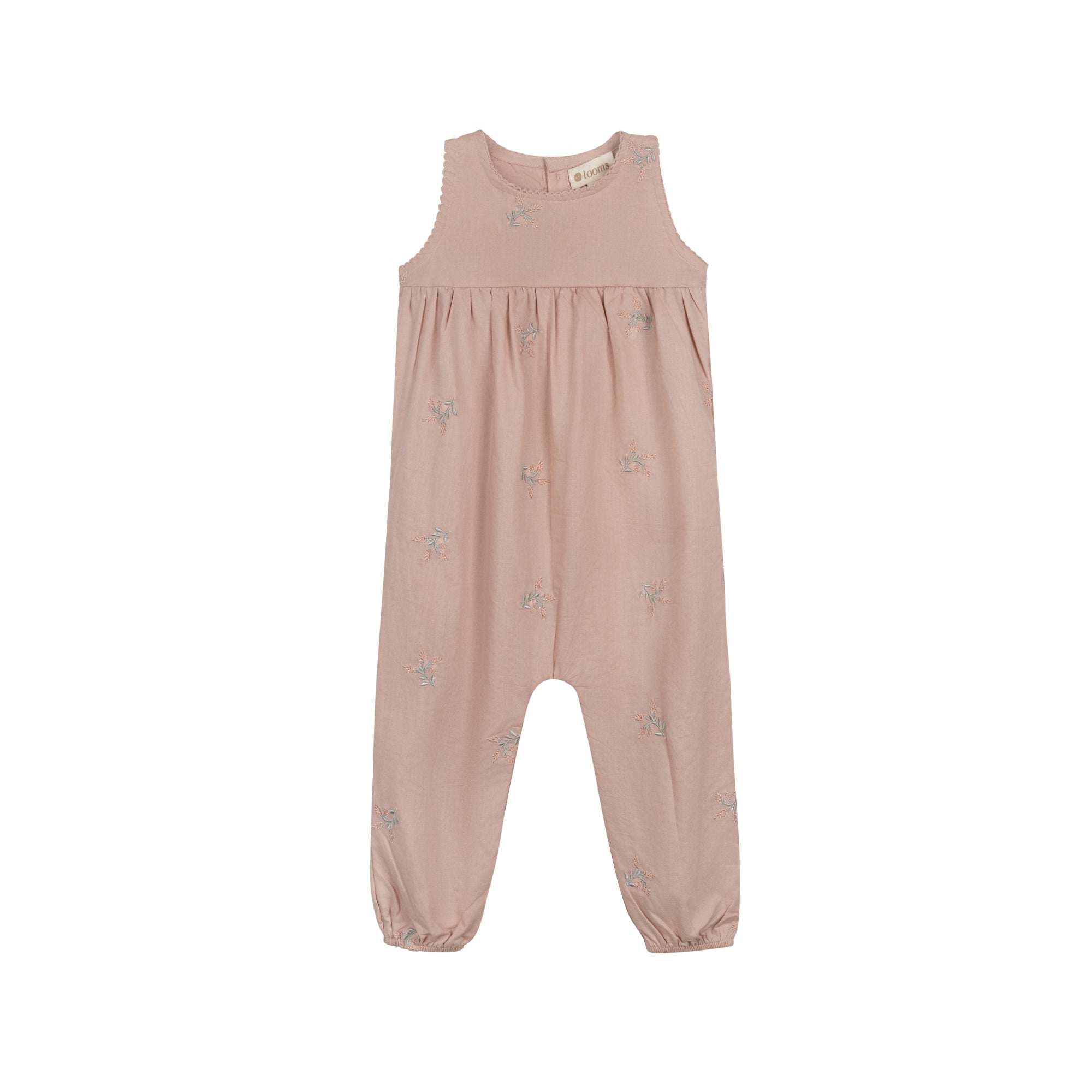 Girls Embroidered Floral Long Romper – Pink