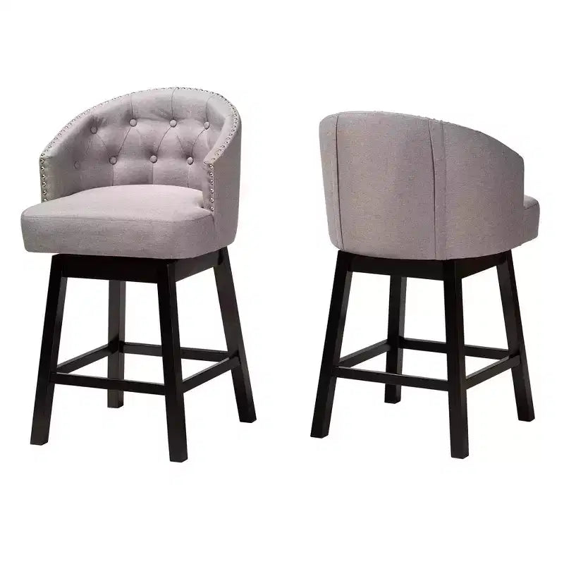 2pc Theron Fabric and Wood Swivel Counter Stool Set