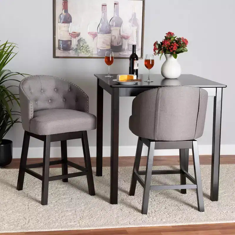 2pc Theron Fabric and Wood Swivel Counter Stool Set