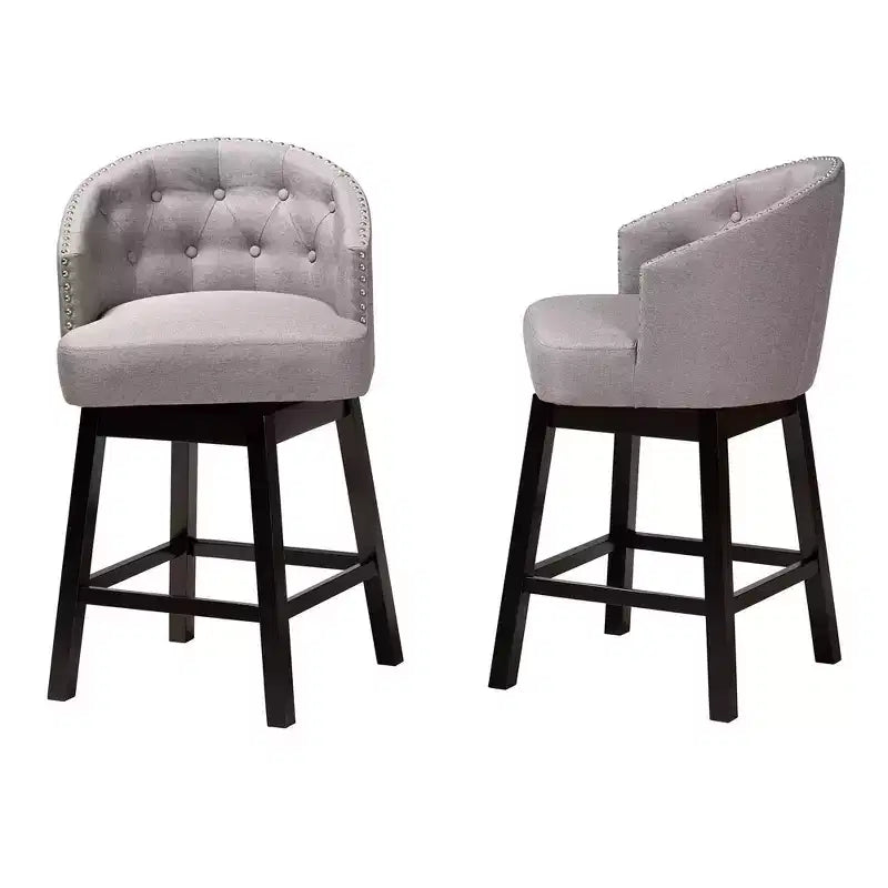 2pc Theron Fabric and Wood Swivel Counter Stool Set