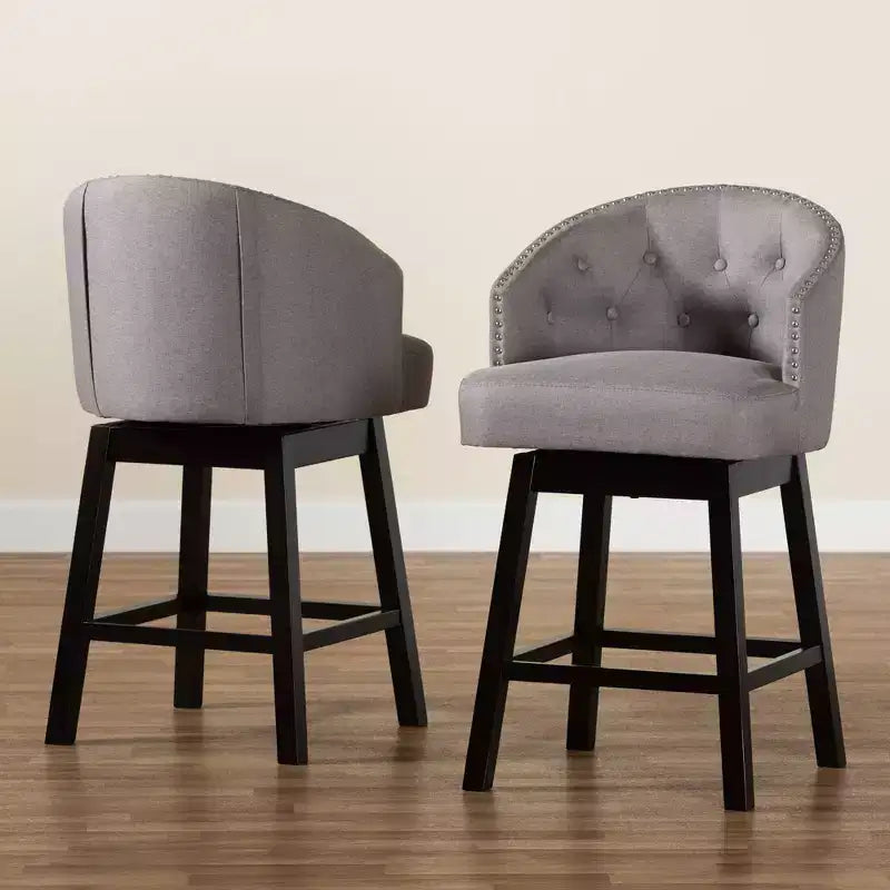 2pc Theron Fabric and Wood Swivel Counter Stool Set