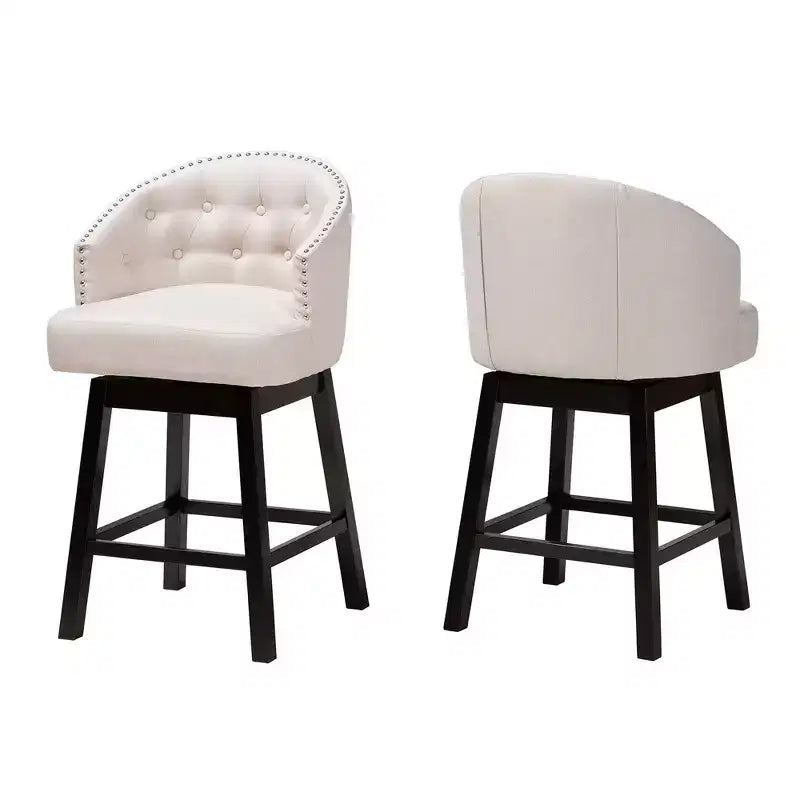 2pc Theron Fabric and Wood Swivel Counter Stool Set