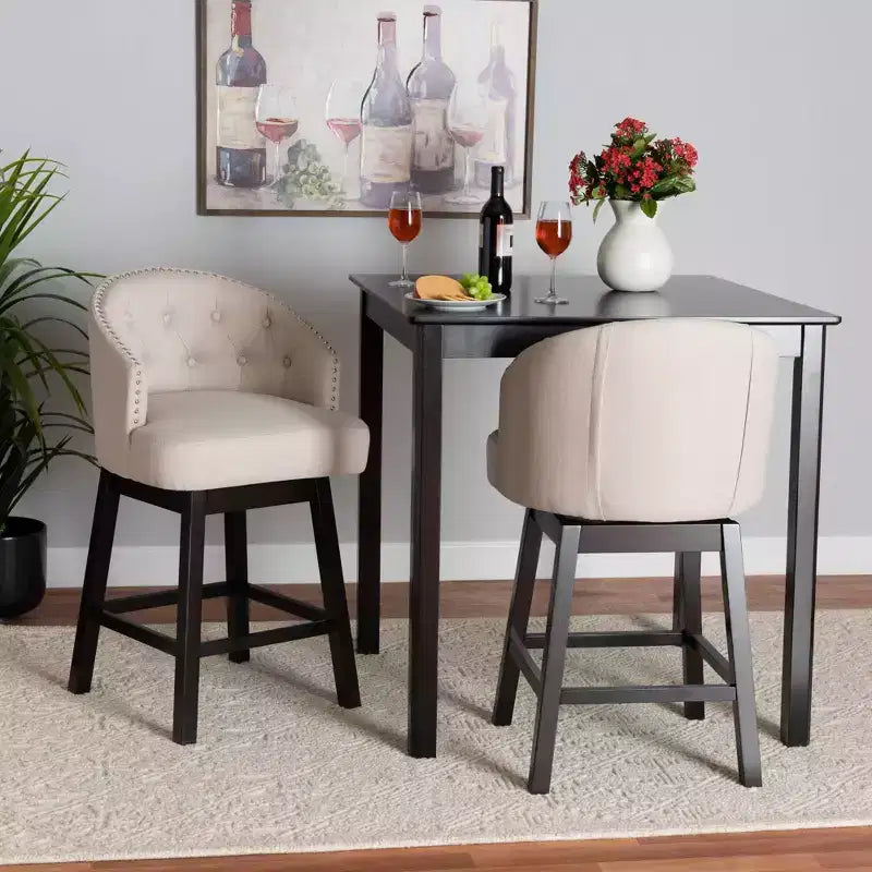 2pc Theron Fabric and Wood Swivel Counter Stool Set