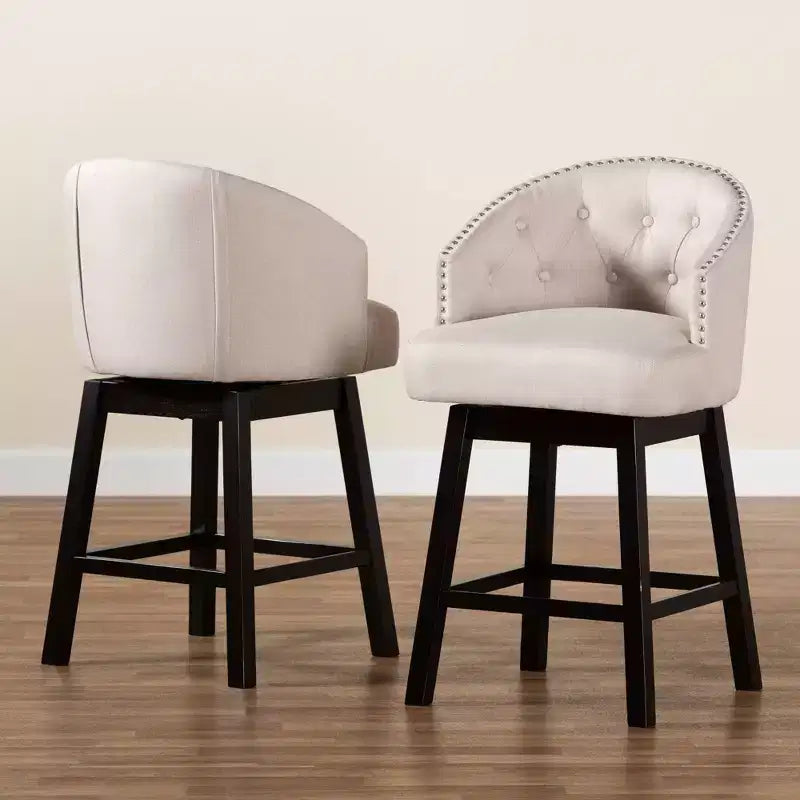 2pc Theron Fabric and Wood Swivel Counter Stool Set