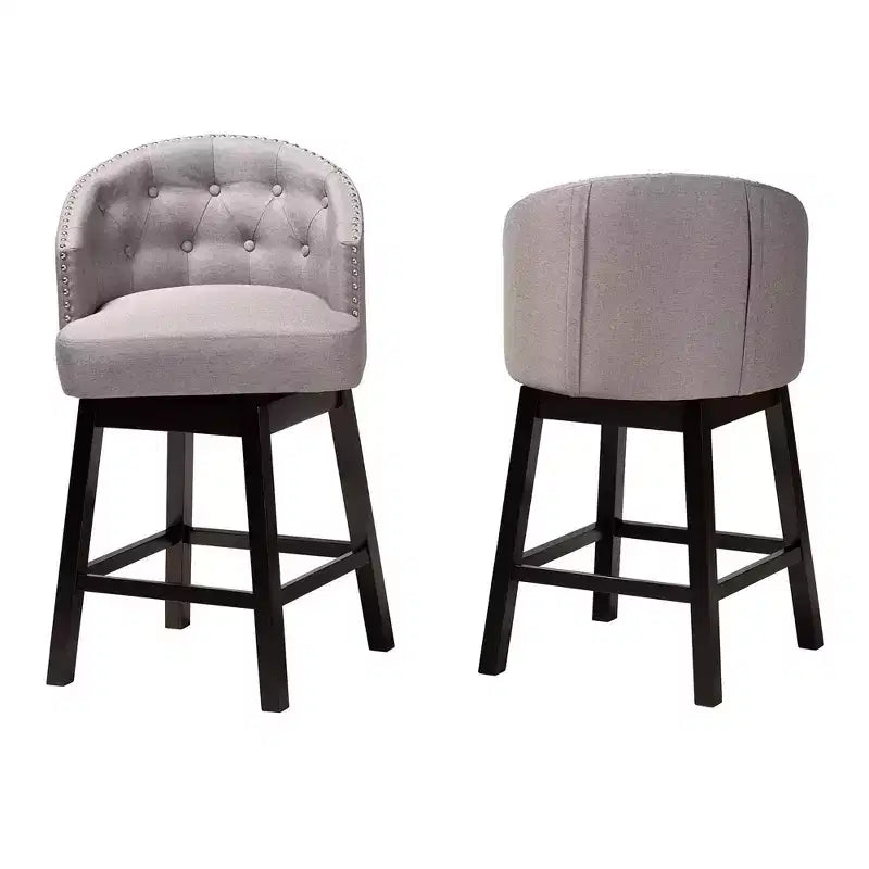 2pc Theron Fabric and Wood Swivel Counter Stool Set