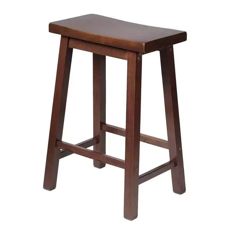 Classic Saddle-Seat 24'' Tall Kitchen Counter Stool for Homes, Dining Spaces, and Bars with Backless Seat, 4 Square Legs, Walnut (3 Pack)