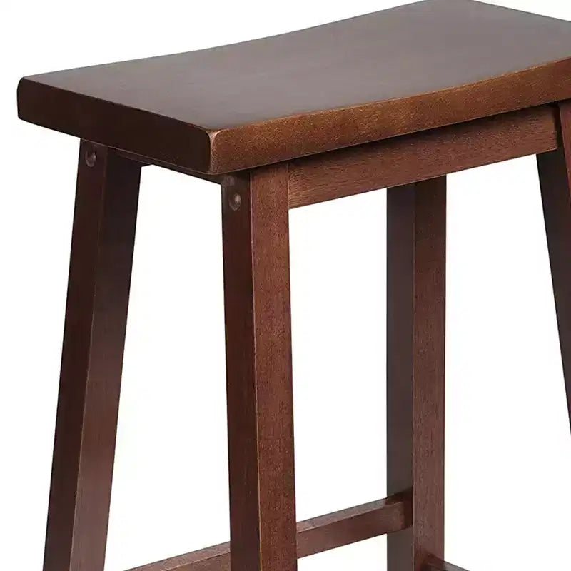 Classic Saddle-Seat 24'' Tall Kitchen Counter Stool for Homes, Dining Spaces, and Bars with Backless Seat, 4 Square Legs, Walnut (3 Pack)