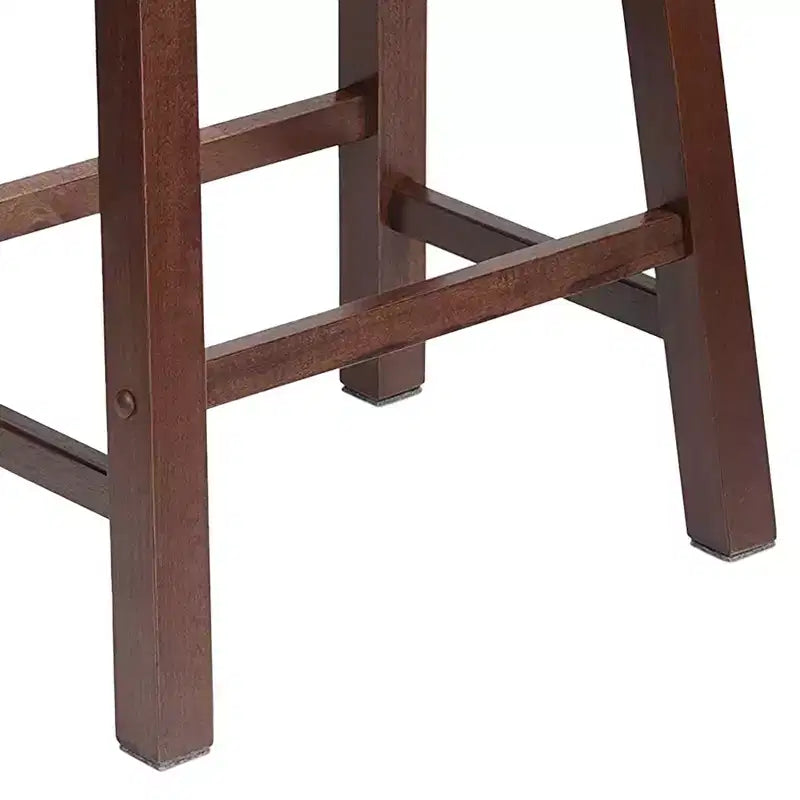 Classic Saddle-Seat 24'' Tall Kitchen Counter Stool for Homes, Dining Spaces, and Bars with Backless Seat, 4 Square Legs, Walnut (3 Pack)