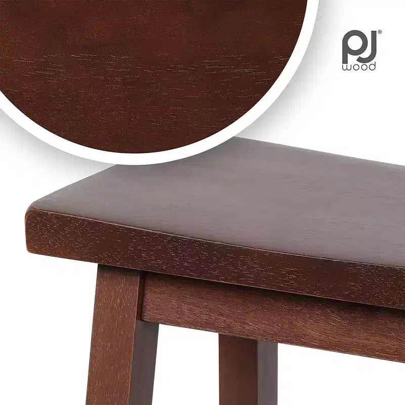 Classic Saddle-Seat 24'' Tall Kitchen Counter Stool for Homes, Dining Spaces, and Bars with Backless Seat, 4 Square Legs, Walnut (3 Pack)