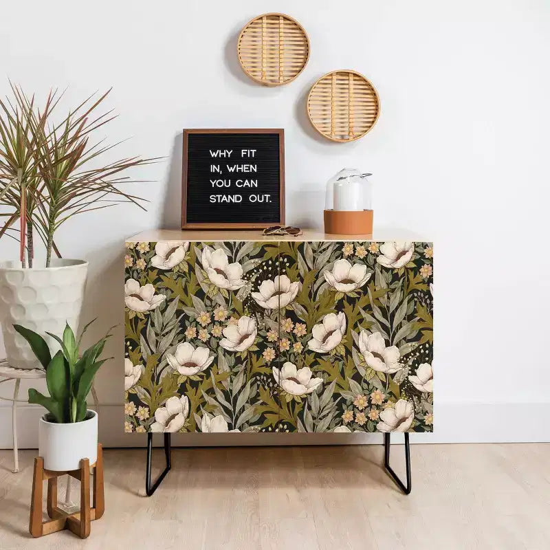 Floral Meadow Spring Green Credenza