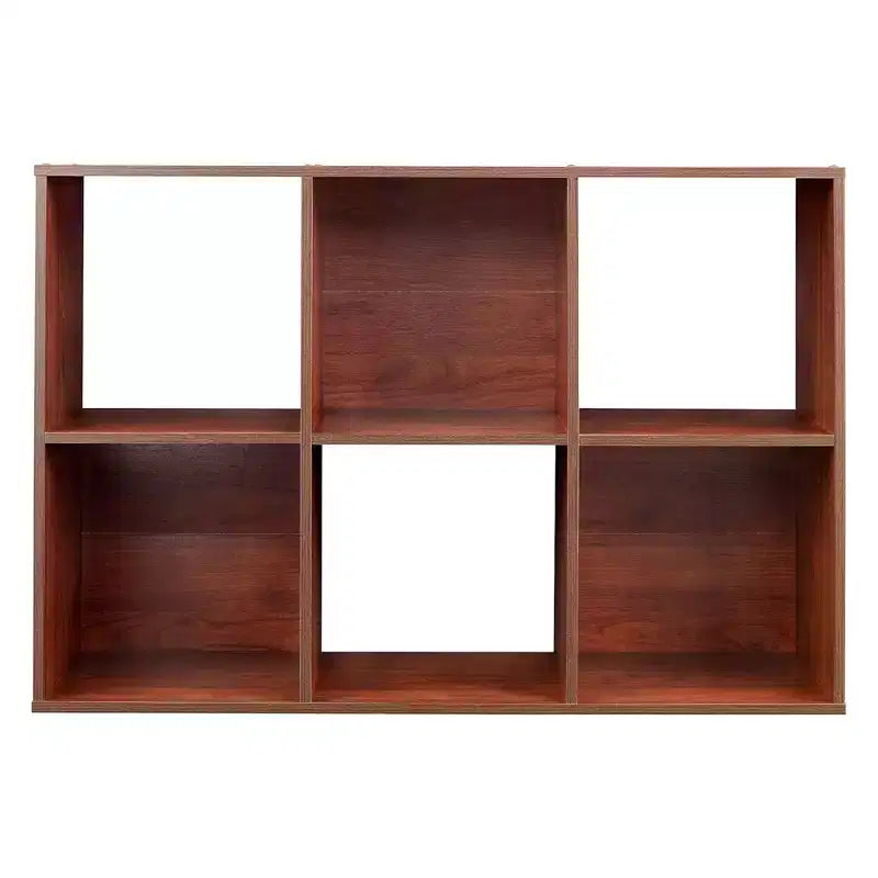 6 Cube Cubby Wood Open Bookcase Display Shelf Organizer, Dark Cherry