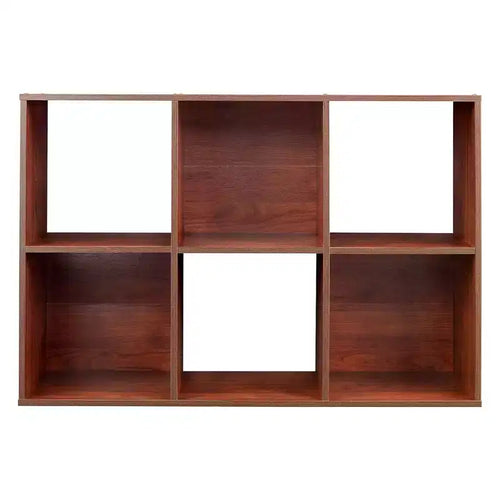 6 Cube Cubby Wood Open Bookcase Display Shelf Organizer, Dark Cherry