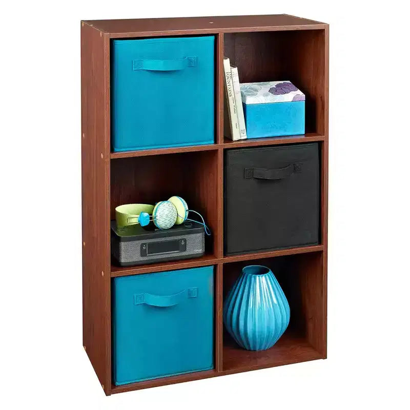 6 Cube Cubby Wood Open Bookcase Display Shelf Organizer, Dark Cherry