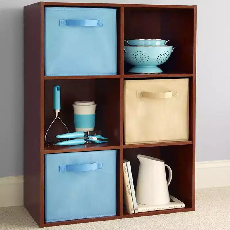 6 Cube Cubby Wood Open Bookcase Display Shelf Organizer, Dark Cherry