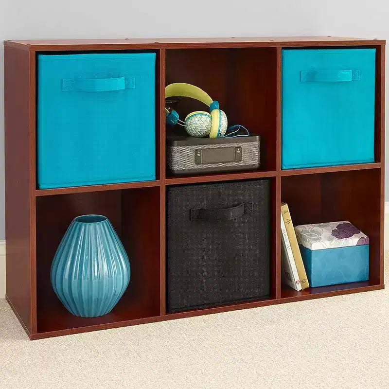 6 Cube Cubby Wood Open Bookcase Display Shelf Organizer, Dark Cherry