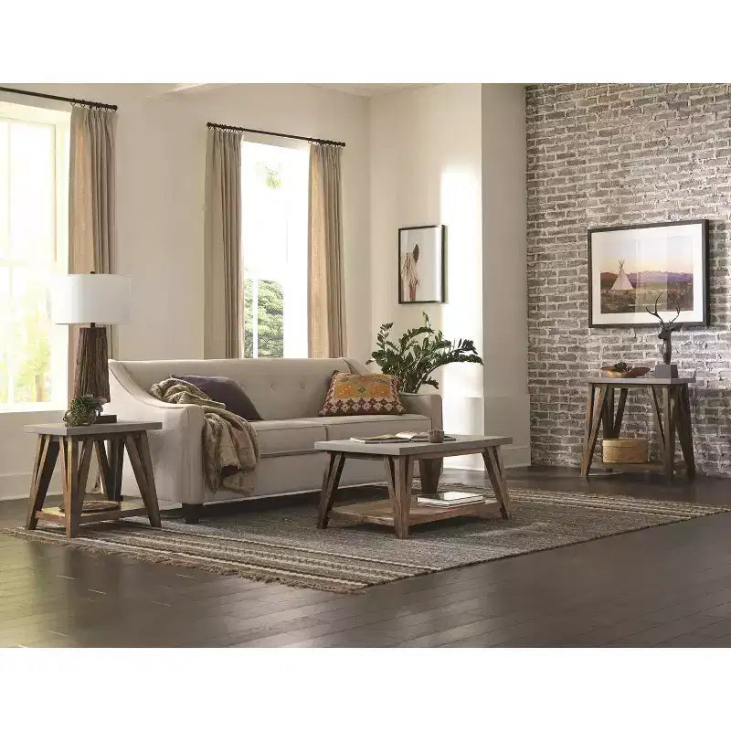 Coffee Table Concrete Coated Top and Wood Light