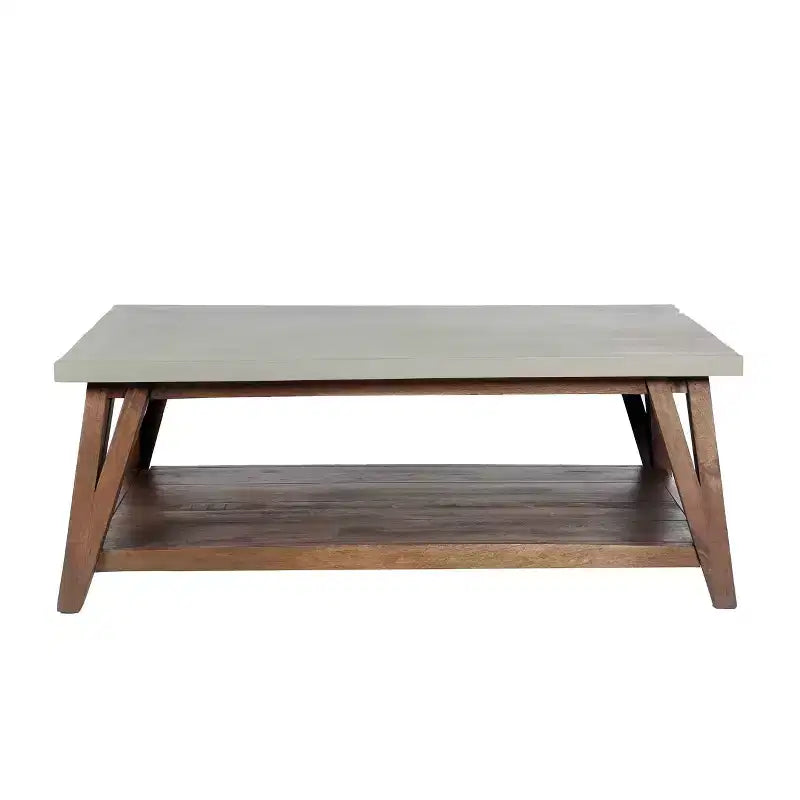 Coffee Table Concrete Coated Top and Wood Light