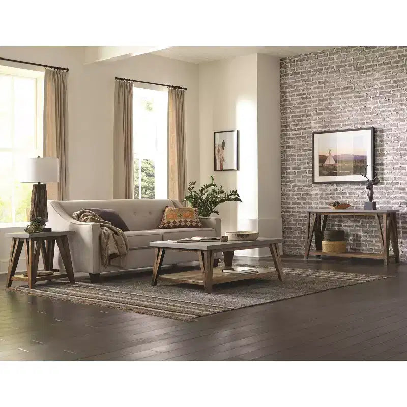 Coffee Table Concrete Coated Top and Wood Light