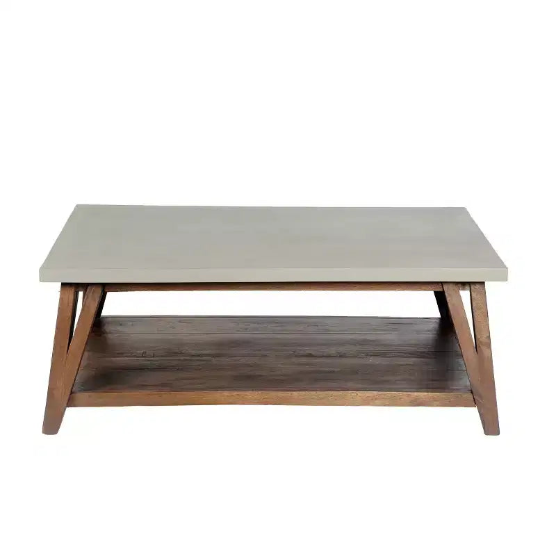 Coffee Table Concrete Coated Top and Wood Light