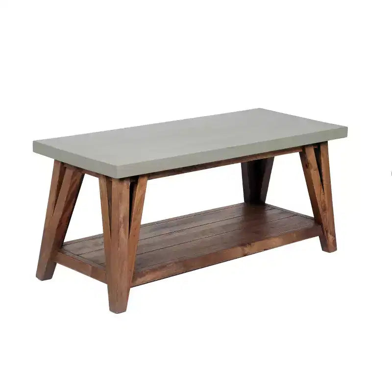 Coffee Table Concrete Coated Top and Wood Light