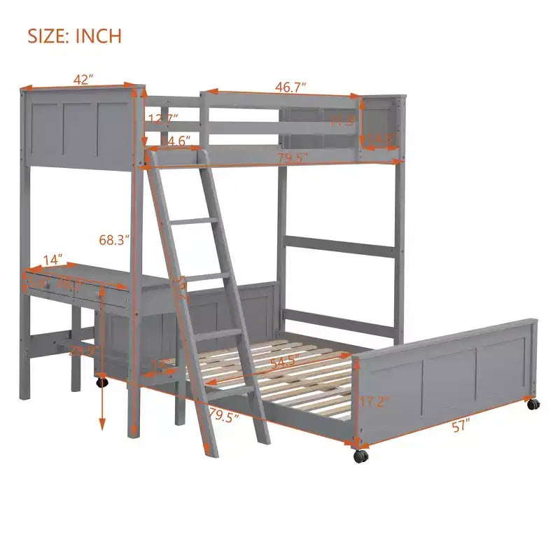 Full Over Full/ Twin Over Full Wood Bunk Bed with Desk and Ladder