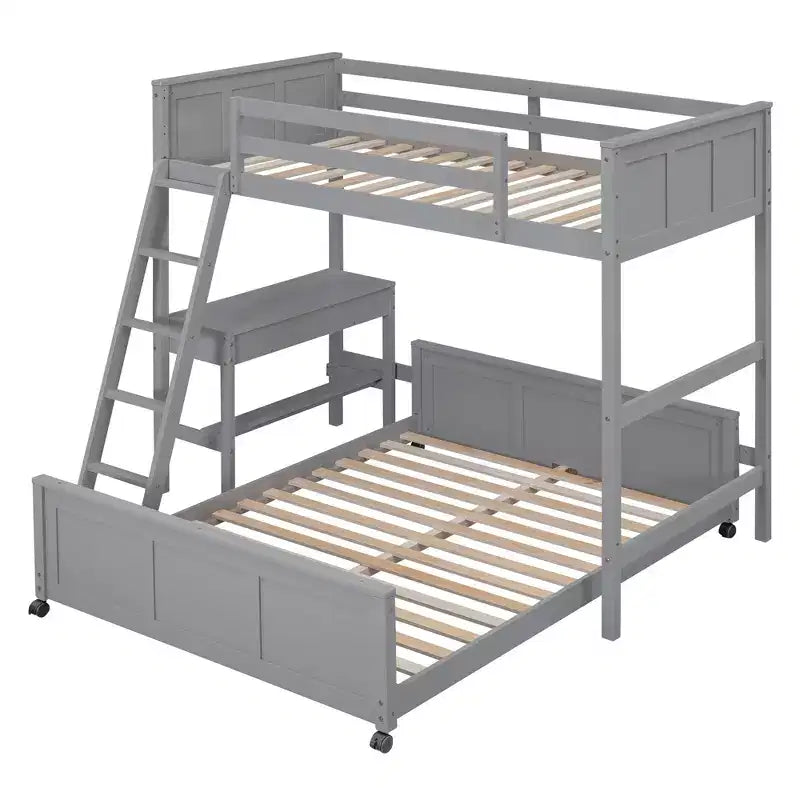 Full Over Full/ Twin Over Full Wood Bunk Bed with Desk and Ladder