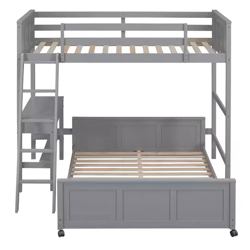 Full Over Full/ Twin Over Full Wood Bunk Bed with Desk and Ladder
