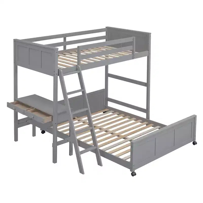 Full Over Full/ Twin Over Full Wood Bunk Bed with Desk and Ladder