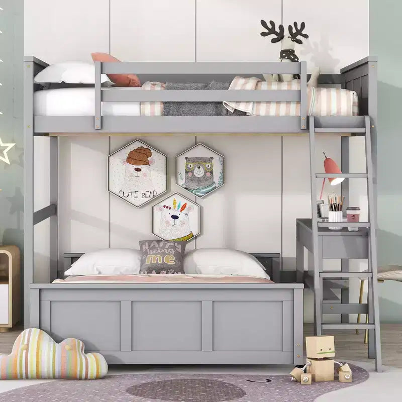 Full Over Full/ Twin Over Full Wood Bunk Bed with Desk and Ladder