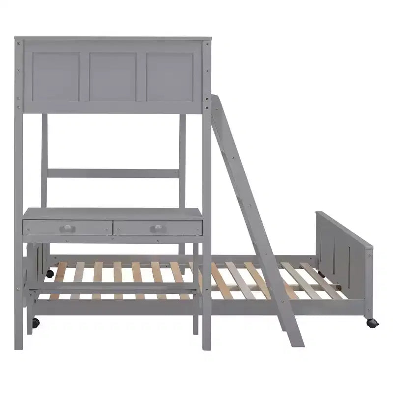 Full Over Full/ Twin Over Full Wood Bunk Bed with Desk and Ladder