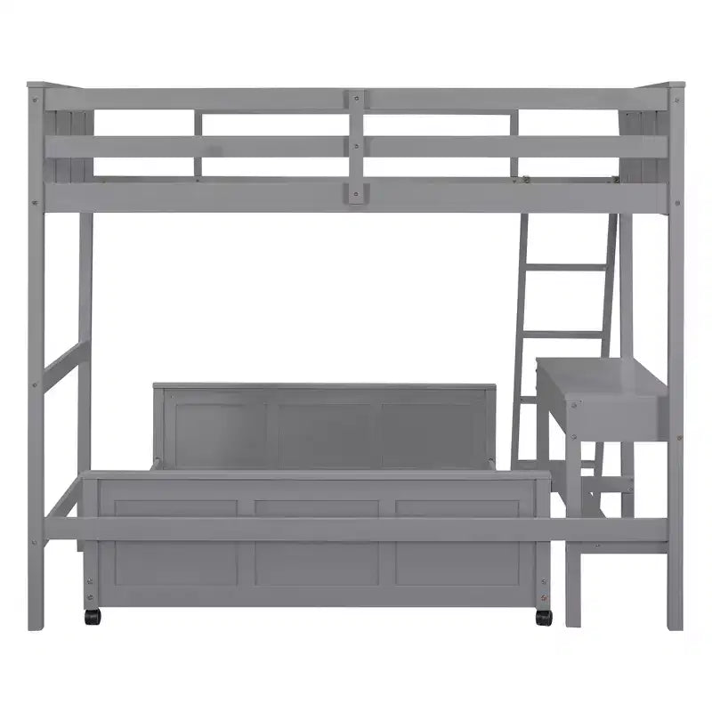 Full Over Full/ Twin Over Full Wood Bunk Bed with Desk and Ladder