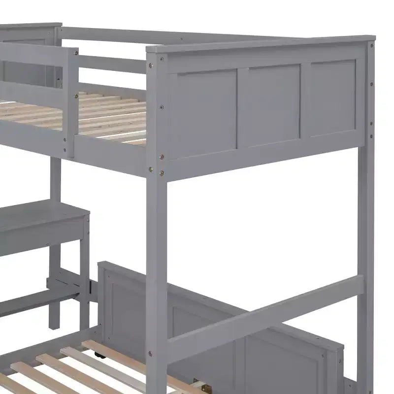 Full Over Full/ Twin Over Full Wood Bunk Bed with Desk and Ladder