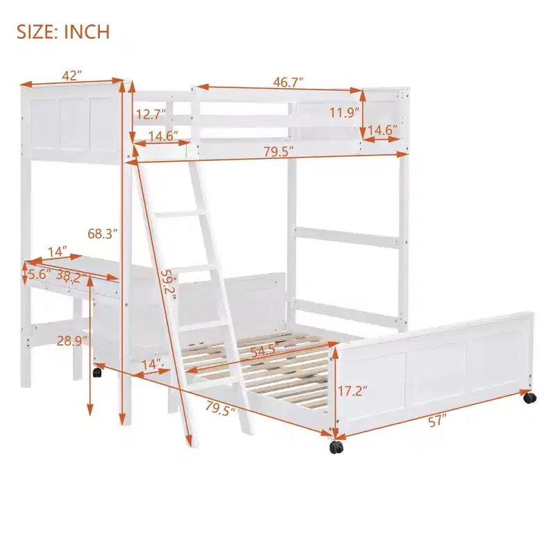 Full Over Full/ Twin Over Full Wood Bunk Bed with Desk and Ladder