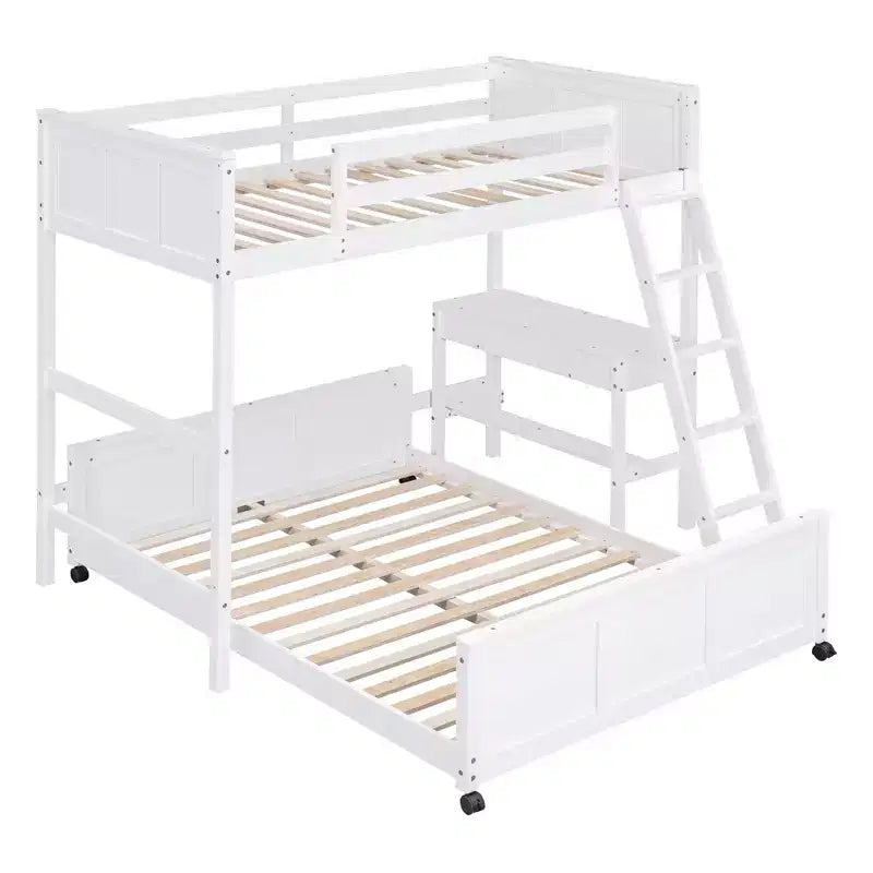 Full Over Full/ Twin Over Full Wood Bunk Bed with Desk and Ladder