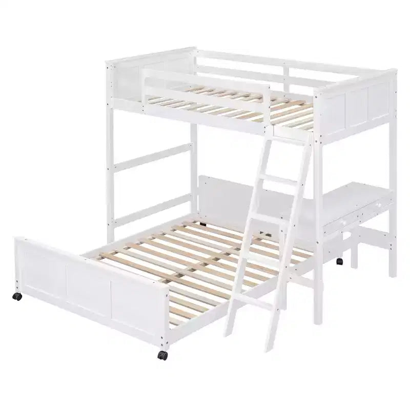 Full Over Full/ Twin Over Full Wood Bunk Bed with Desk and Ladder
