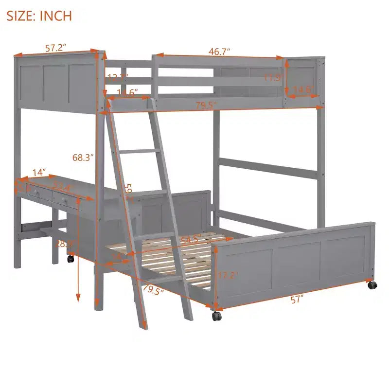 Full Over Full/ Twin Over Full Wood Bunk Bed with Desk and Ladder