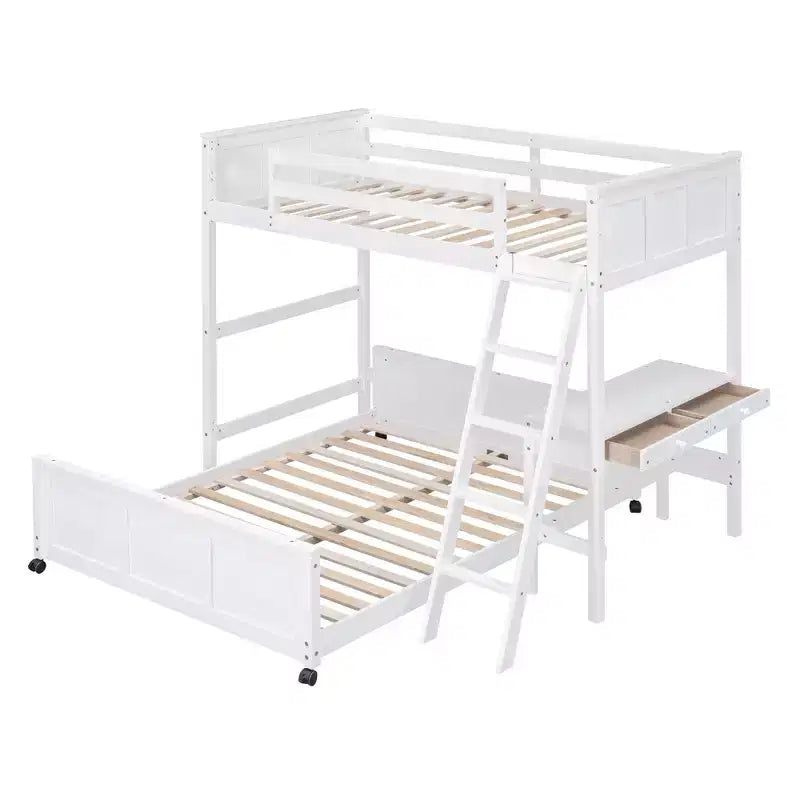 Full Over Full/ Twin Over Full Wood Bunk Bed with Desk and Ladder