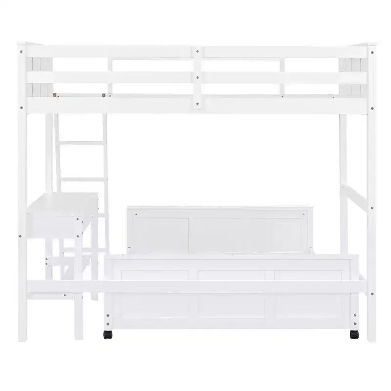 Full Over Full/ Twin Over Full Wood Bunk Bed with Desk and Ladder