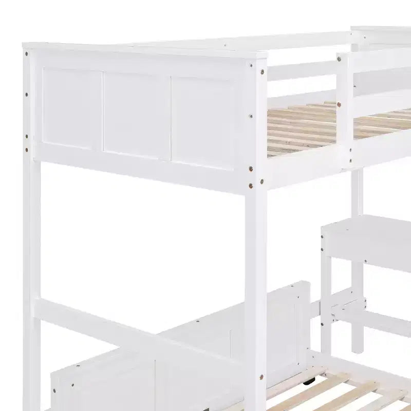 Full Over Full/ Twin Over Full Wood Bunk Bed with Desk and Ladder