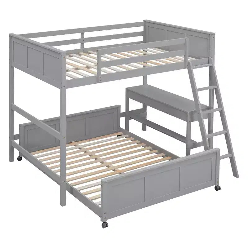 Full Over Full/ Twin Over Full Wood Bunk Bed with Desk and Ladder